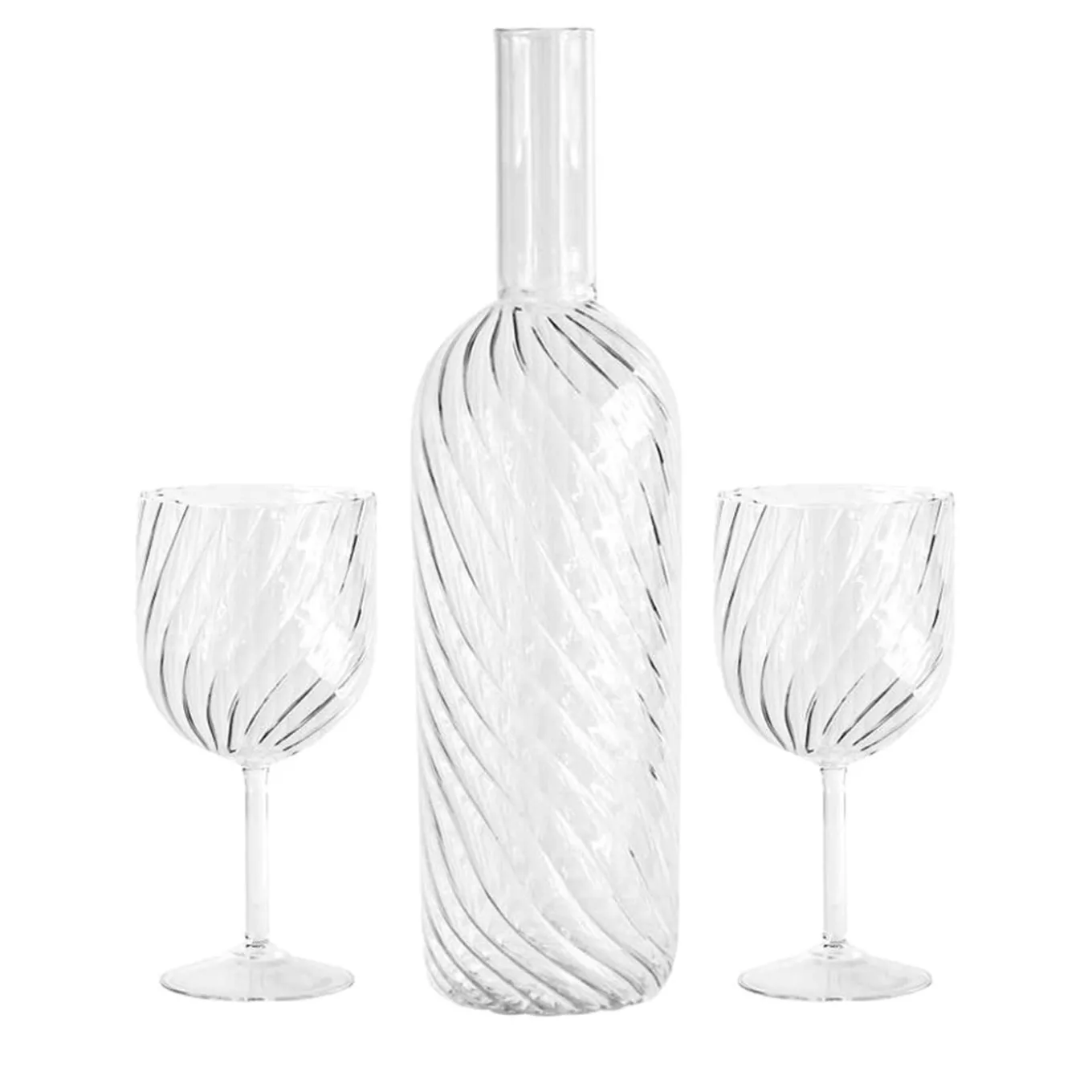 Set of Blown Glass Dafne Bottle and 2 Glasses