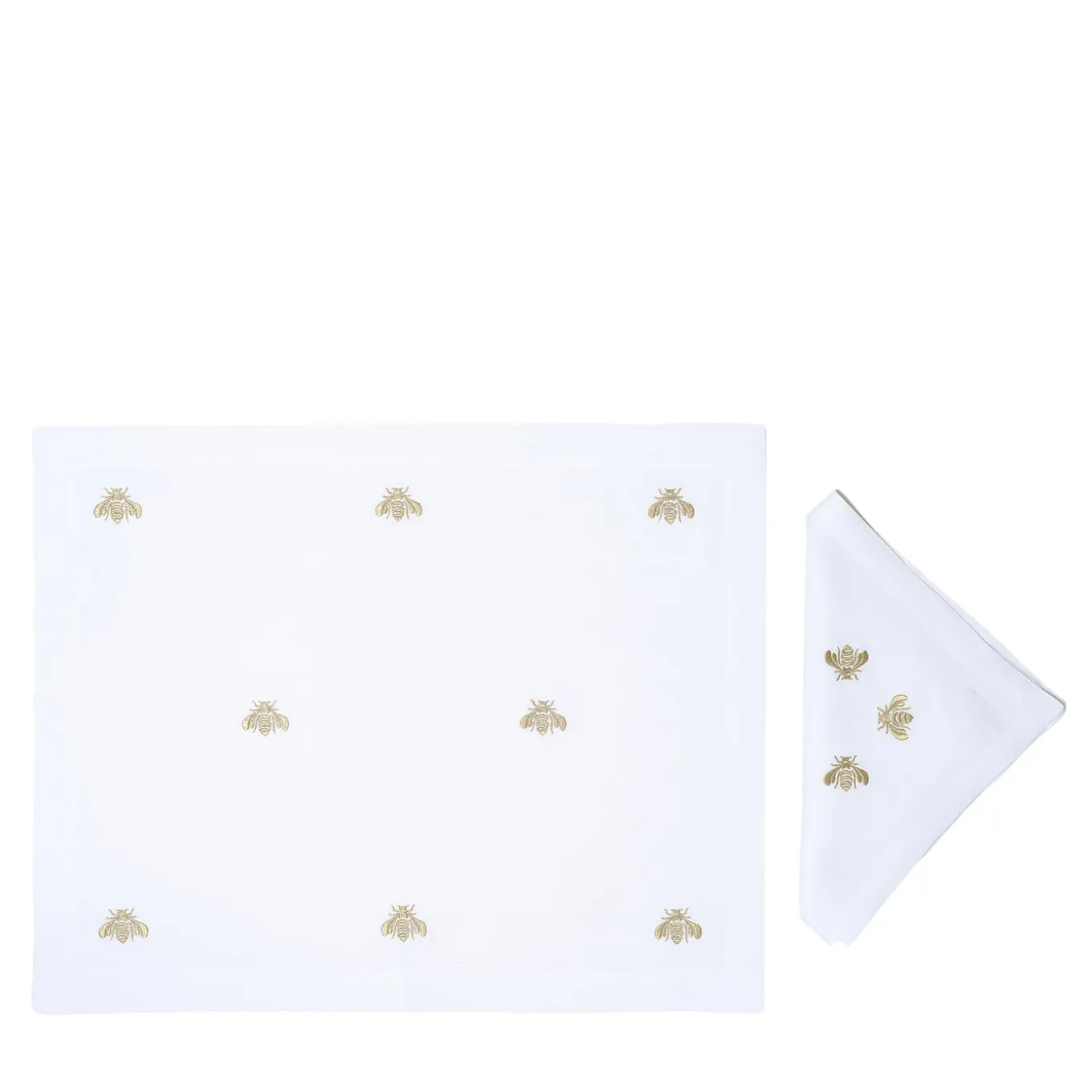 Set of Golden Bees Rectangular Linen Placemat And Napkin