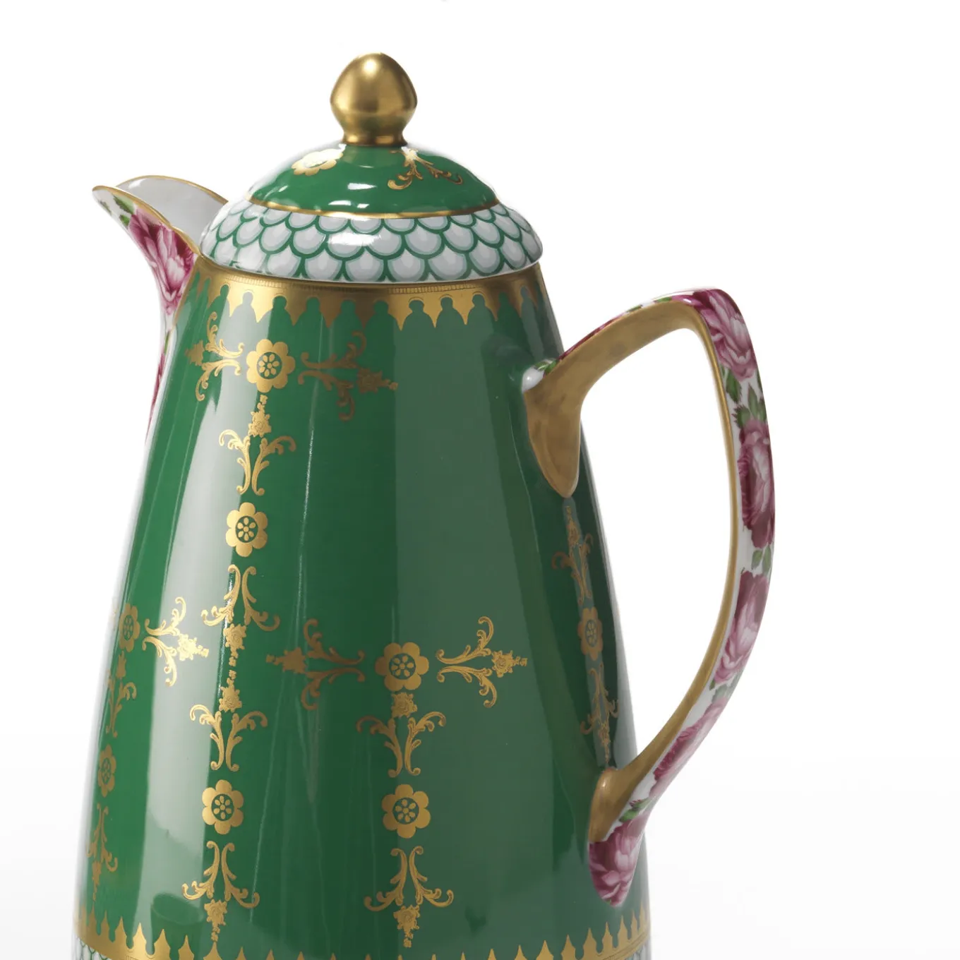 Set of Green and Pink Small Dallah Thermos and 6 Finjan Cups