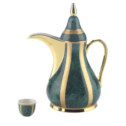 Set of Green Dallah Thermos and 6 Finjan Cups