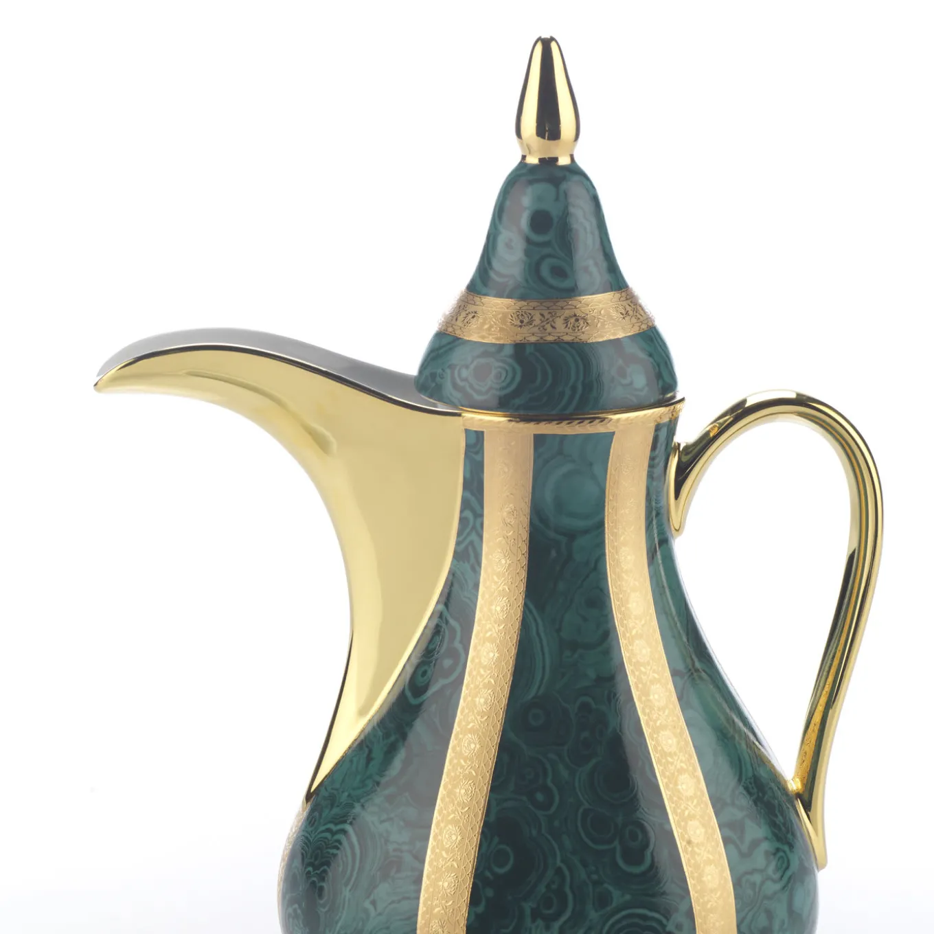 Set of Green Dallah Thermos and 6 Finjan Cups