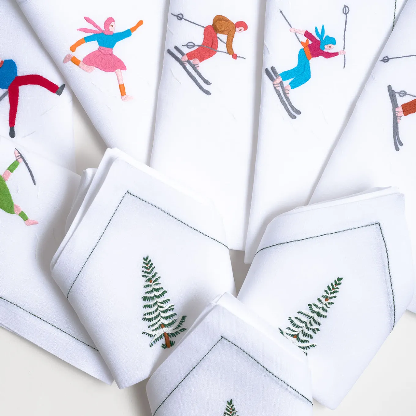 Set Of Hand-Embroidered Mountain Placemat And Napkin