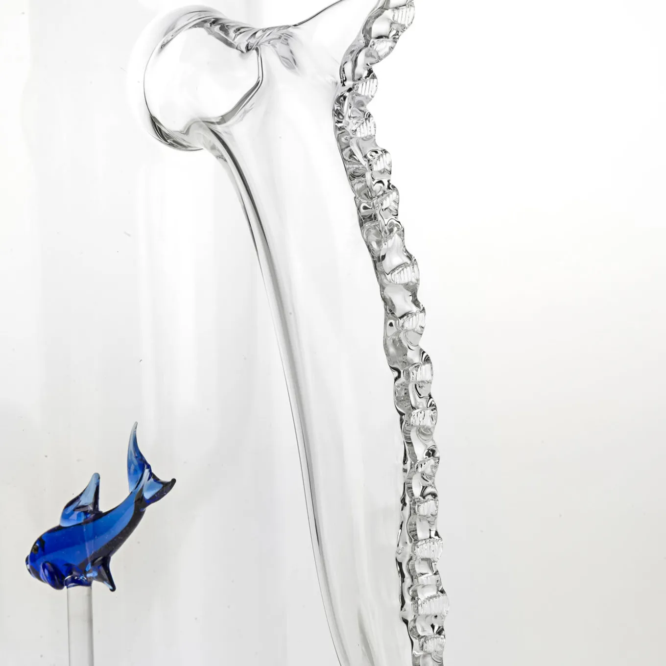 Set of Little Blue Fish Pitcher and Four Rounded Little Blue Fish Glasses