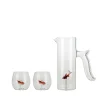 Set of Little Red Fish Pitcher and Four Rounded Little Fish Glasses
