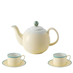 Set of Murrine Yellow Small Teapot with Two tea Cups and Saucers