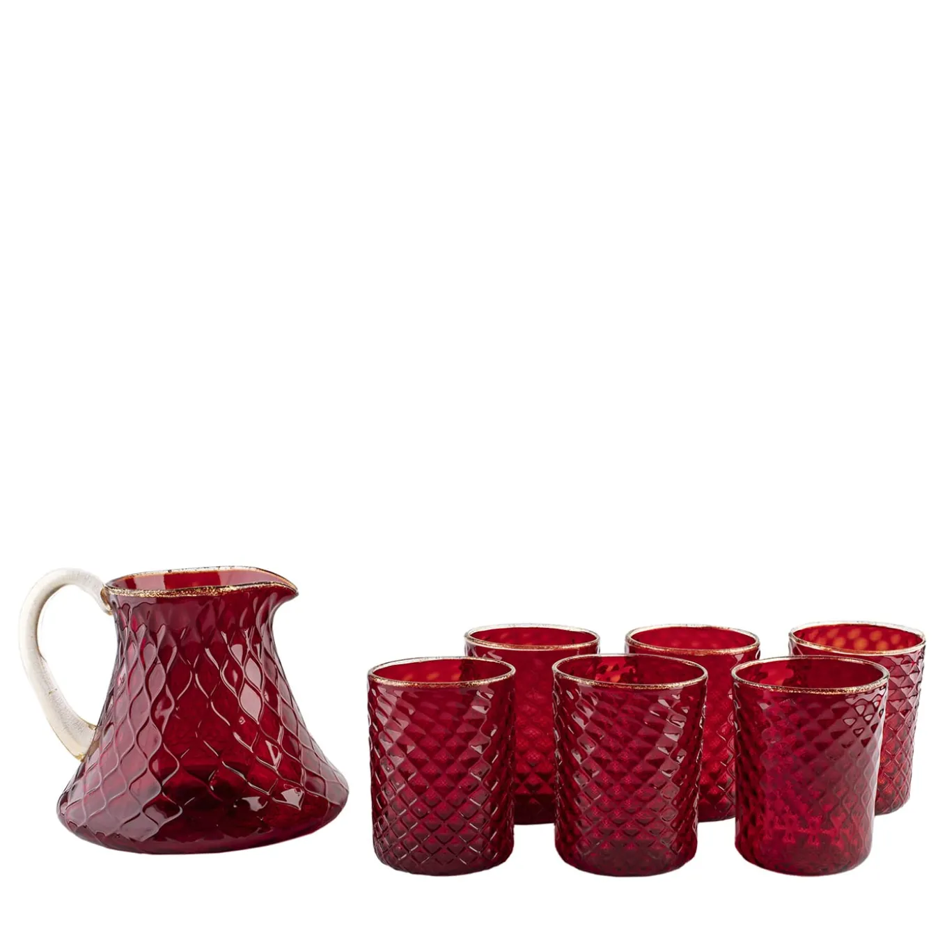 Set of Red Balloton Pitcher and 6 Glasses
