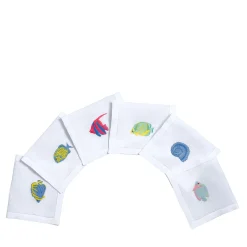 Set Of Six Exotic Fishes Hand-Embroidered Drink Placemats