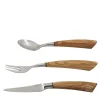 Set of Six Fork, Knife, and Spoon for Dessert in Olive Wood