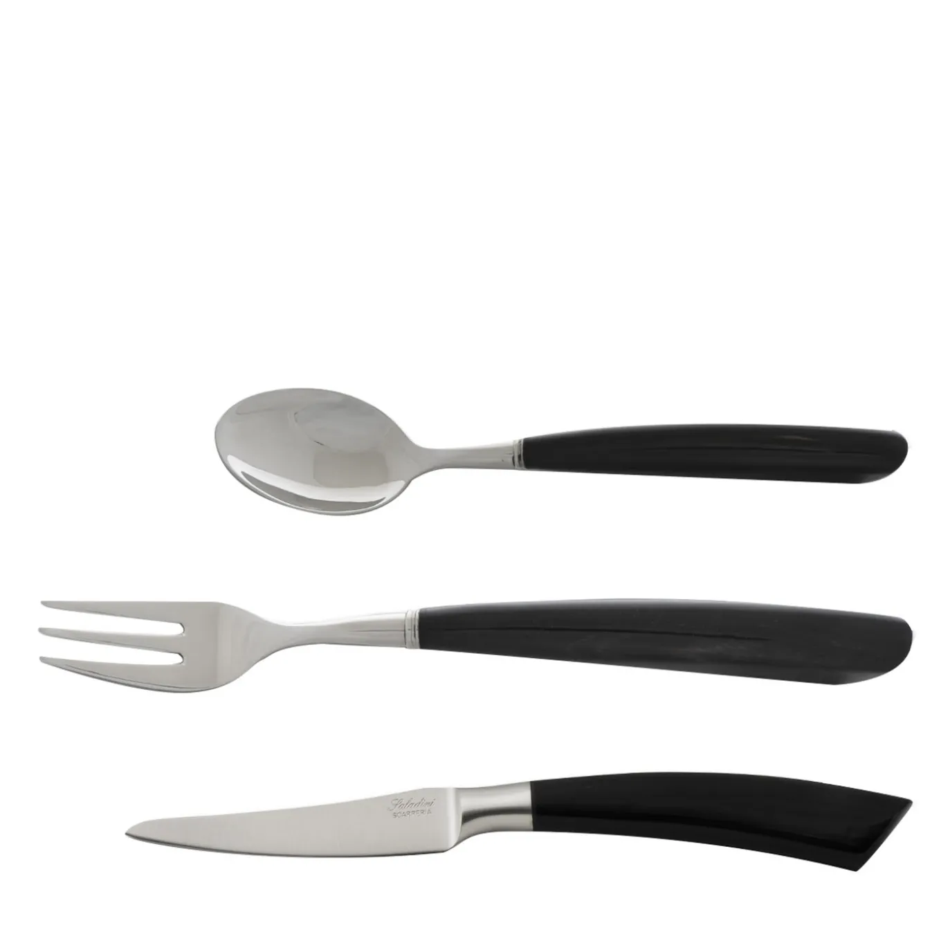 Set of Six of Fork, Knife, and Spoon for Dessert in Horn