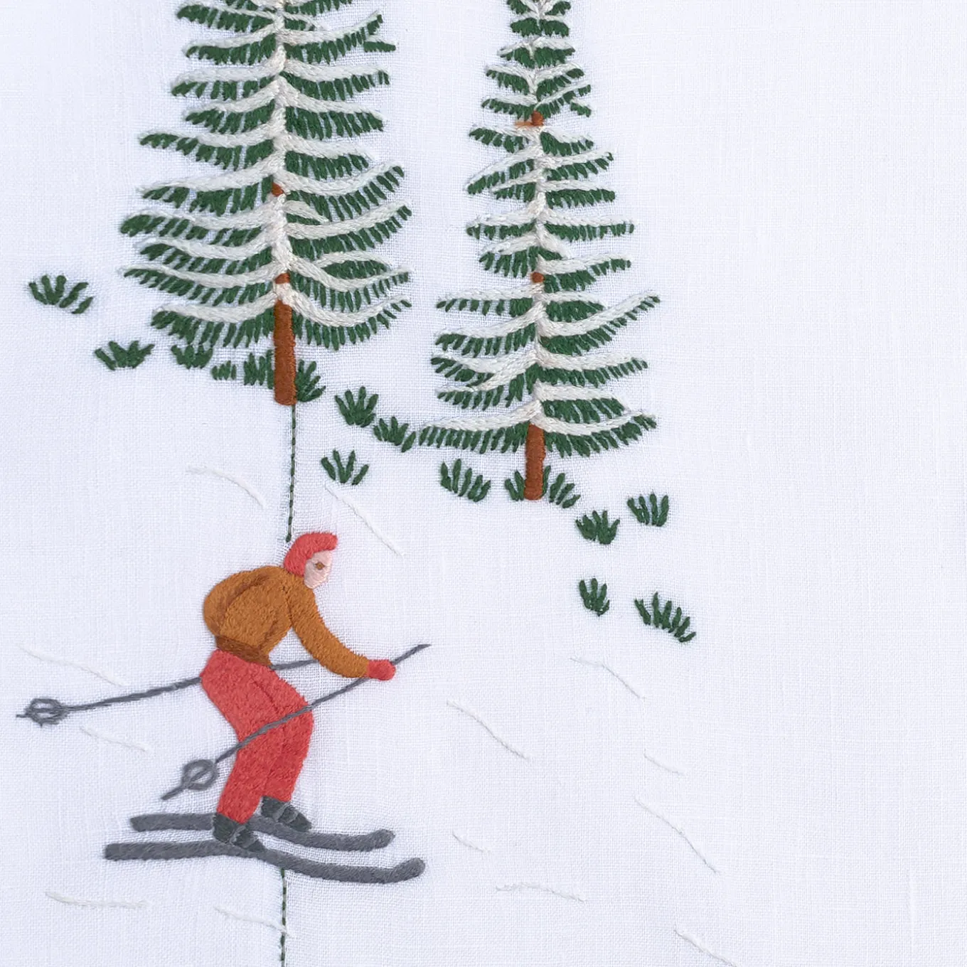 Set of Ski Hand Embroidered Placemat and Napkin #4