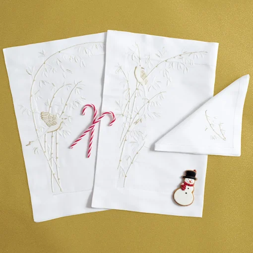 Set of White Bamboo Rectangular Linen Placemat And Napkin