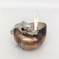 Shell & Silver Salt Bowl with Mother-of-Pearl Spoon