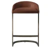 Sign brown leather with bronze finish brass base high stool