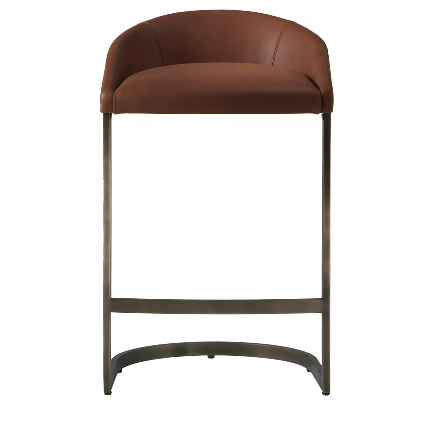 Sign brown leather with bronze finish brass base high stool