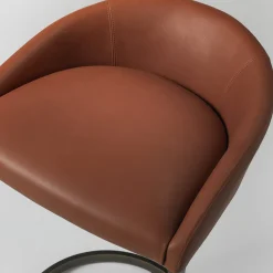 Sign brown leather with bronze finish brass base high stool