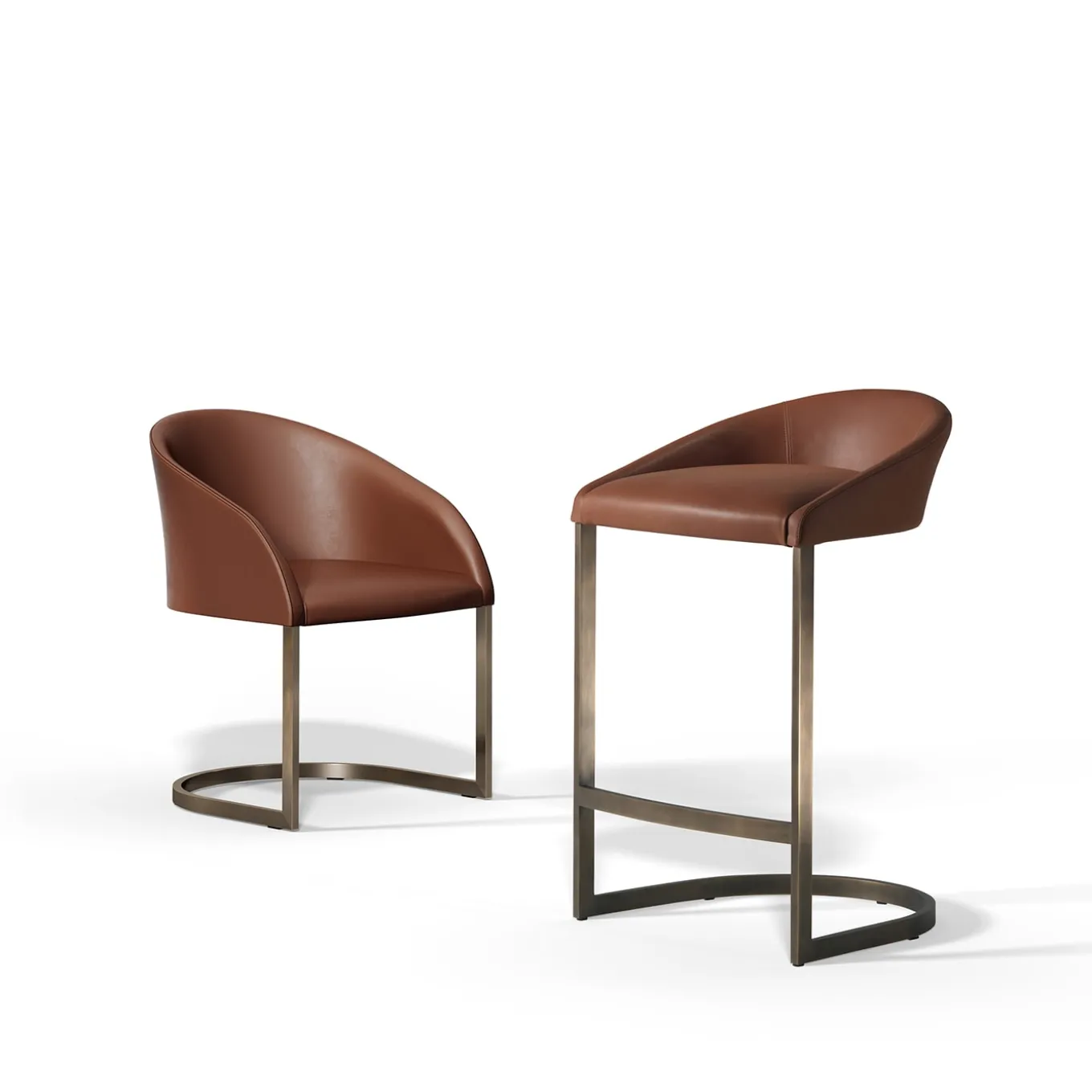 Sign brown leather with bronze finish brass base high stool