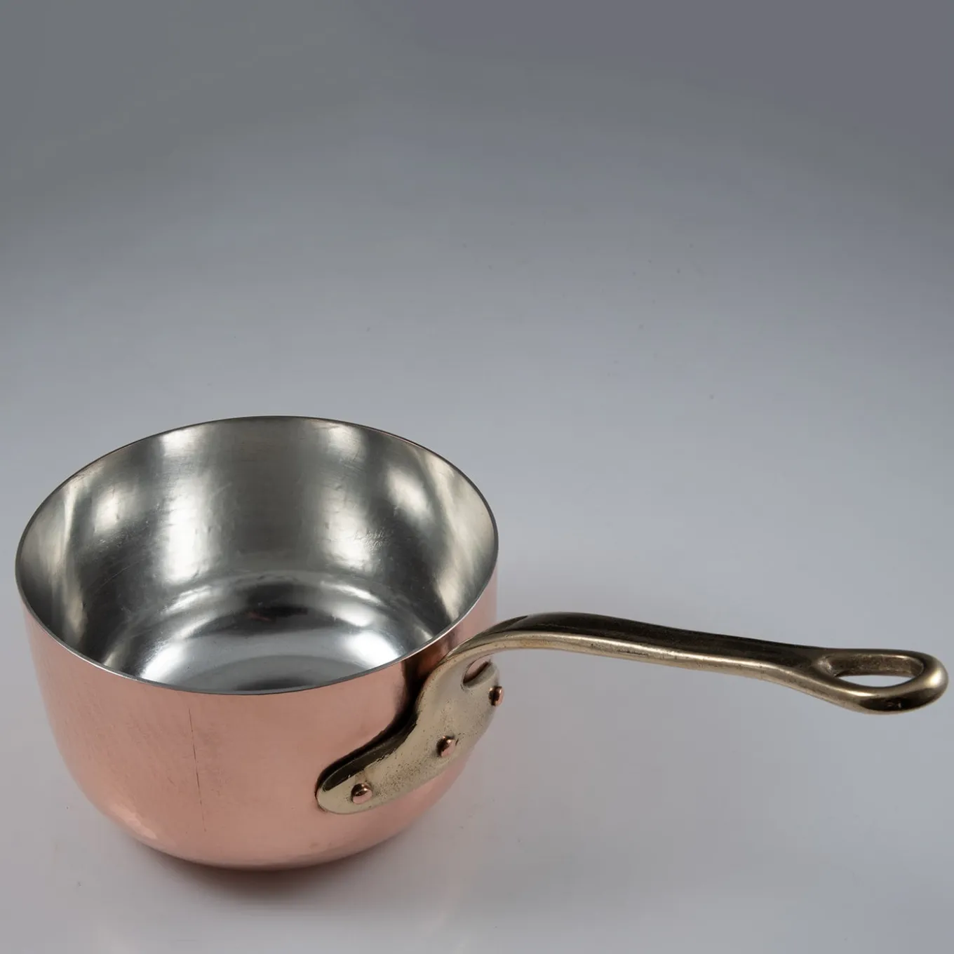 Silver lined Copper Saucepan Dish with Lid