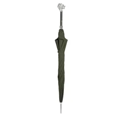 Silver Lion Handle Green Umbrella