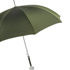 Silver Lion Handle Green Umbrella