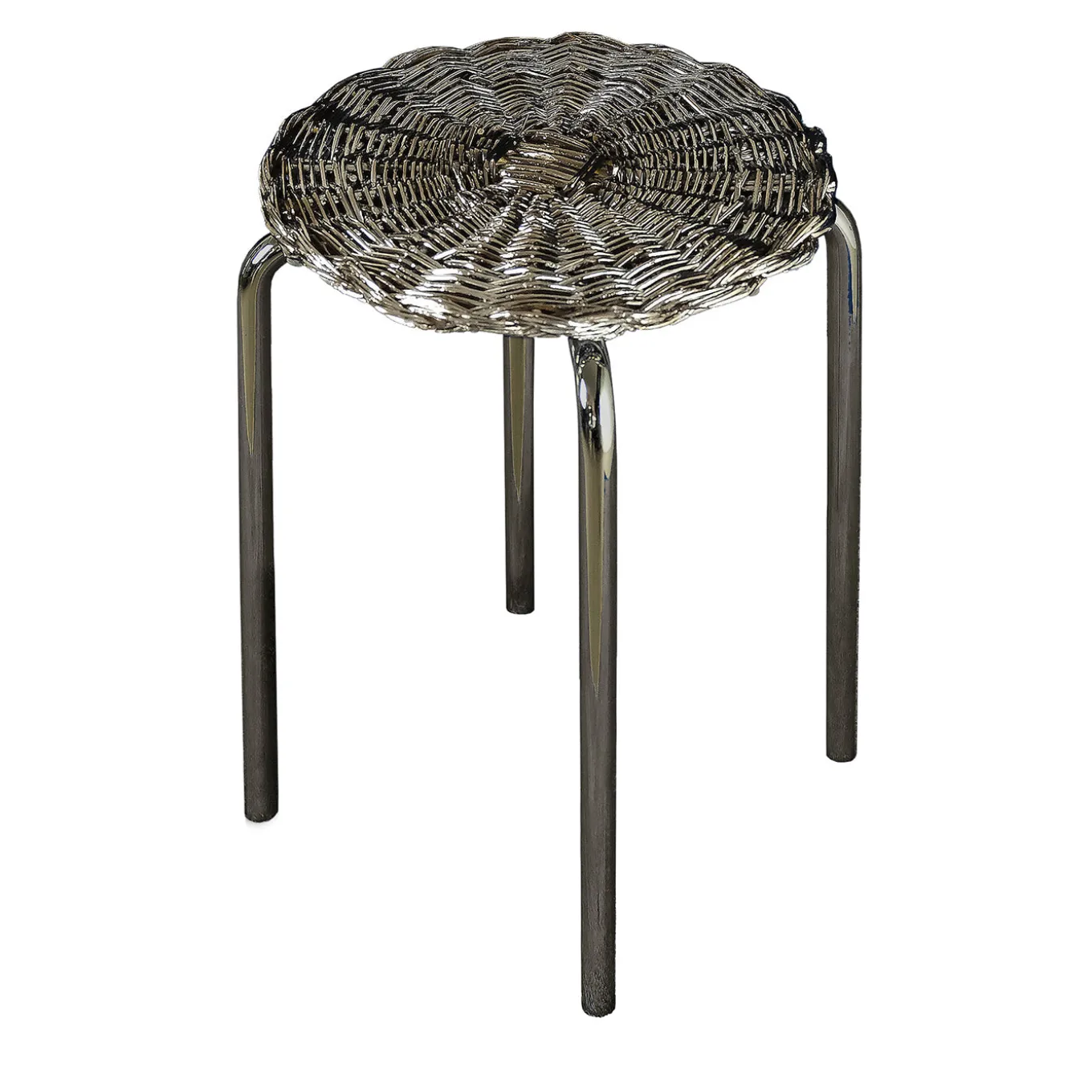Silver Plated Woven Metal Stool