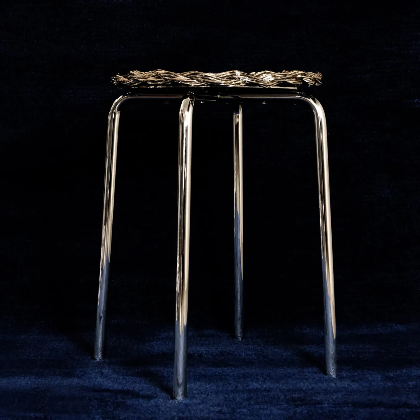 Silver Plated Woven Metal Stool