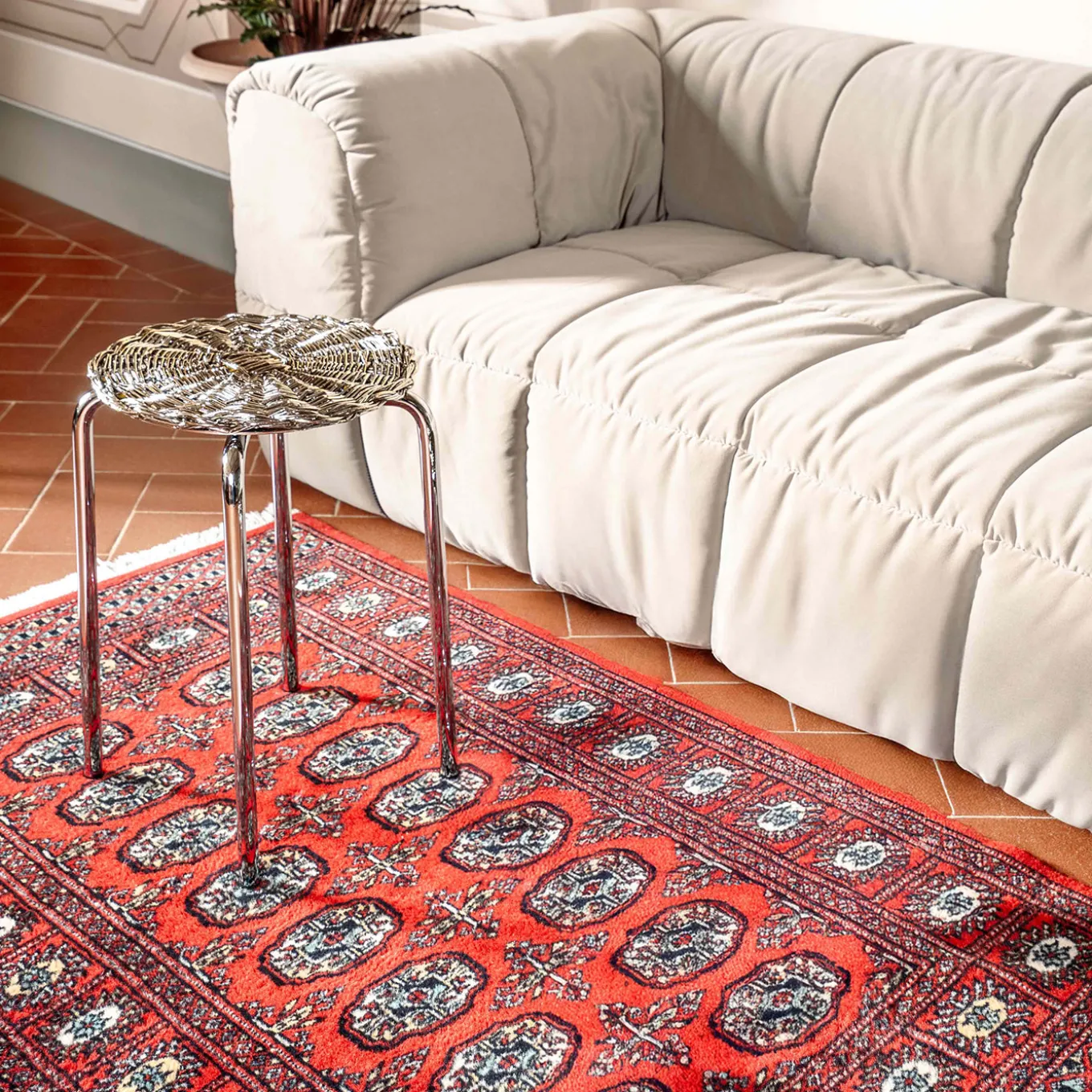 Silver Plated Woven Metal Stool