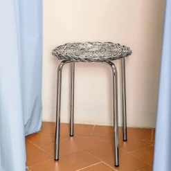 Silver Plated Woven Metal Stool