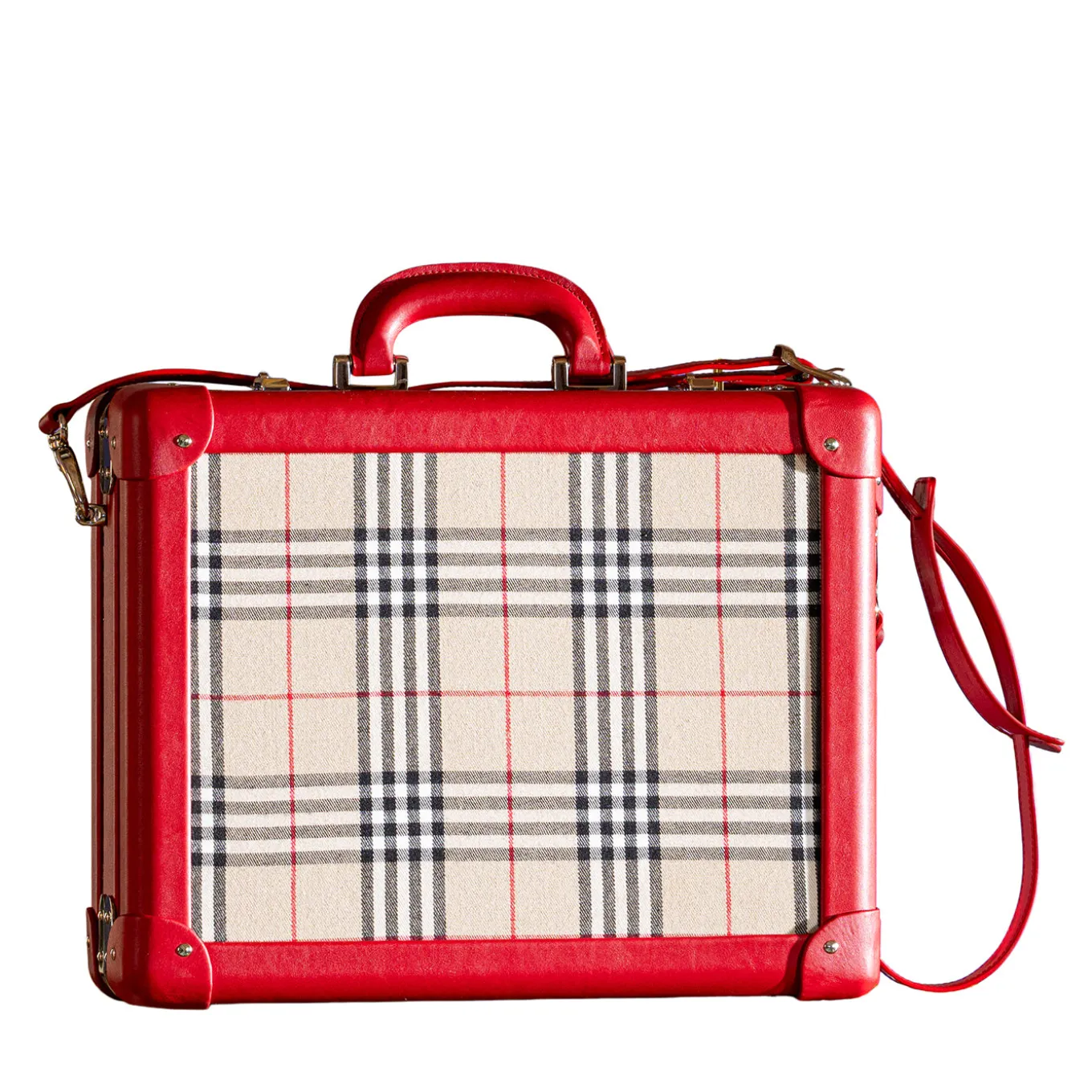 Singapore Red Textured Fabric 24H Trunk with Mahogany Trim