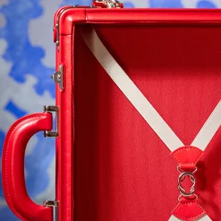 Singapore Red Textured Fabric 24H Trunk with Mahogany Trim