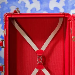 Singapore Red Textured Fabric 24H Trunk with Mahogany Trim