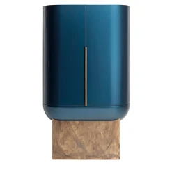 Siona Blue Polished Lacquered Wood And Leather Bar Unit