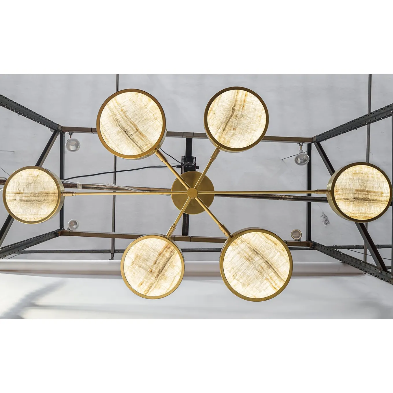 Sistema Solare 6-Arms Brass and Onyx Chandelier