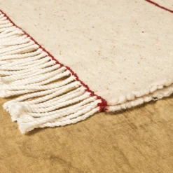 Size Fringed Beige Blanket