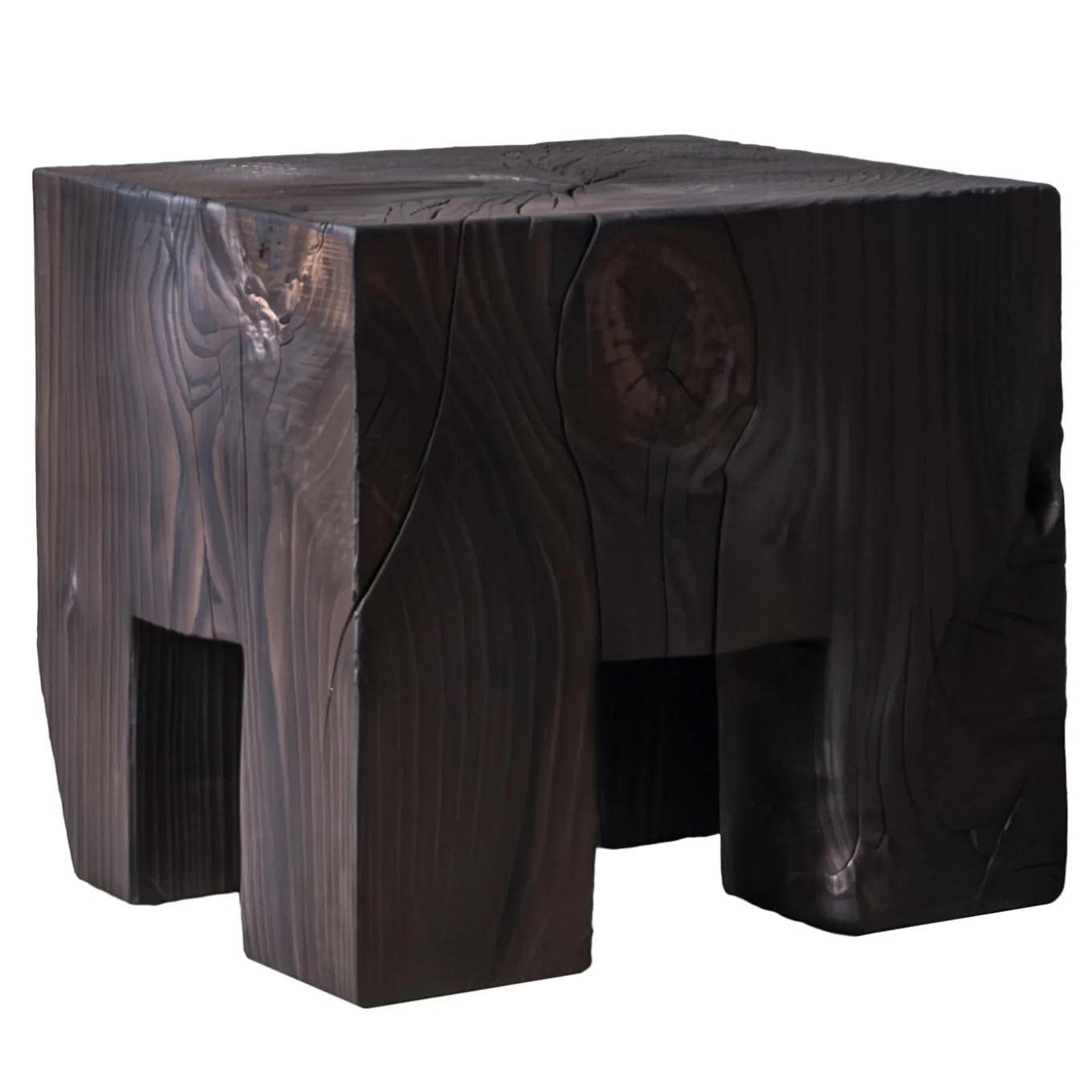 Skelly Cube Charred Finish Side Table
