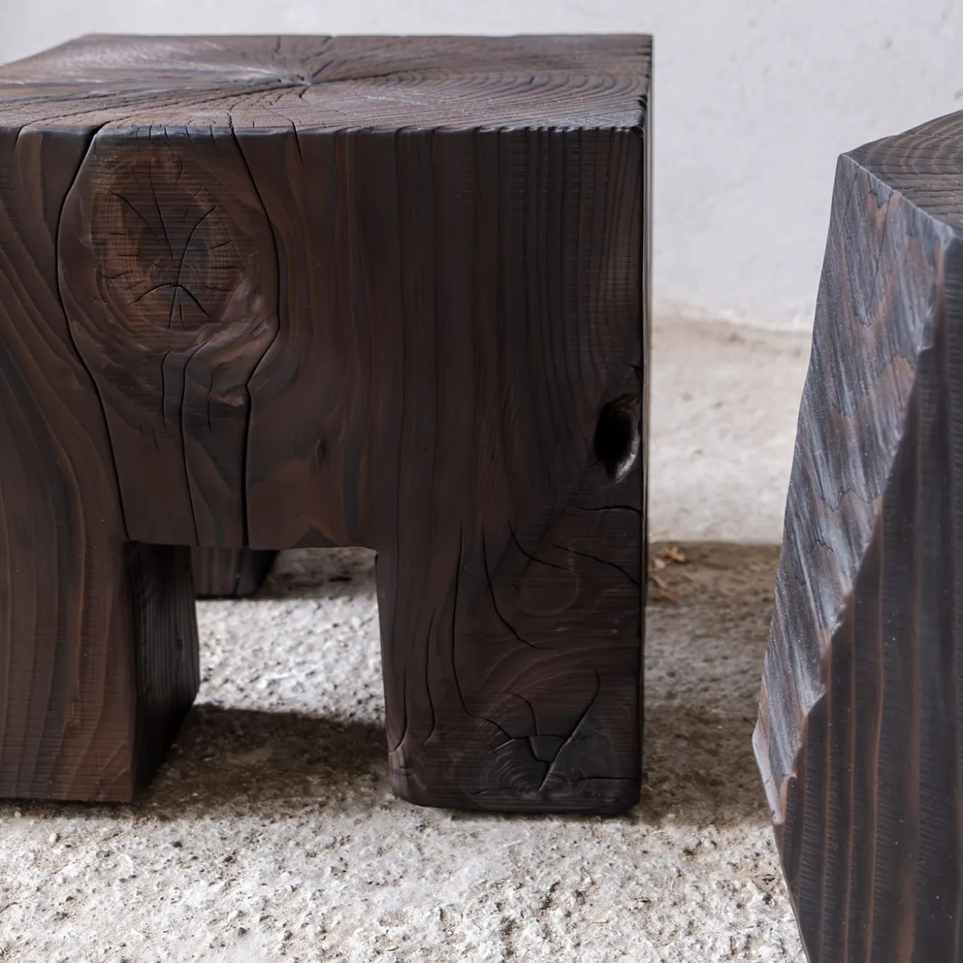 Skelly Cube Charred Finish Side Table
