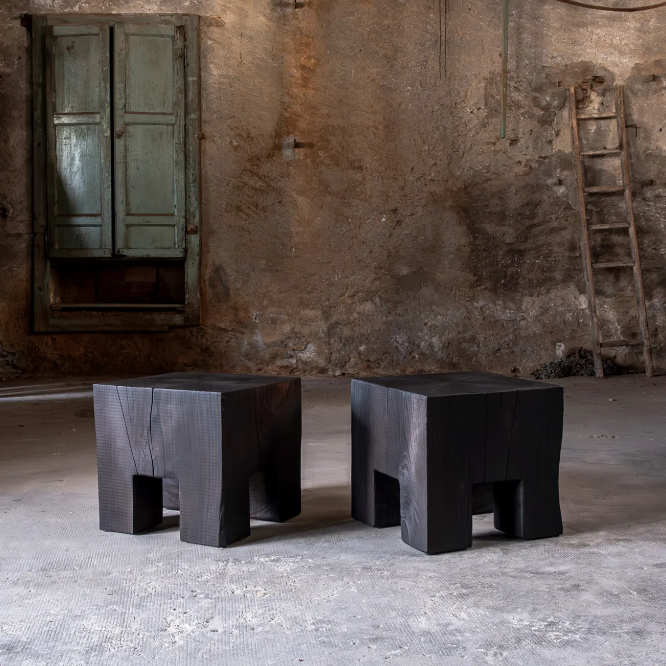 Skelly Cube Charred Finish Side Table