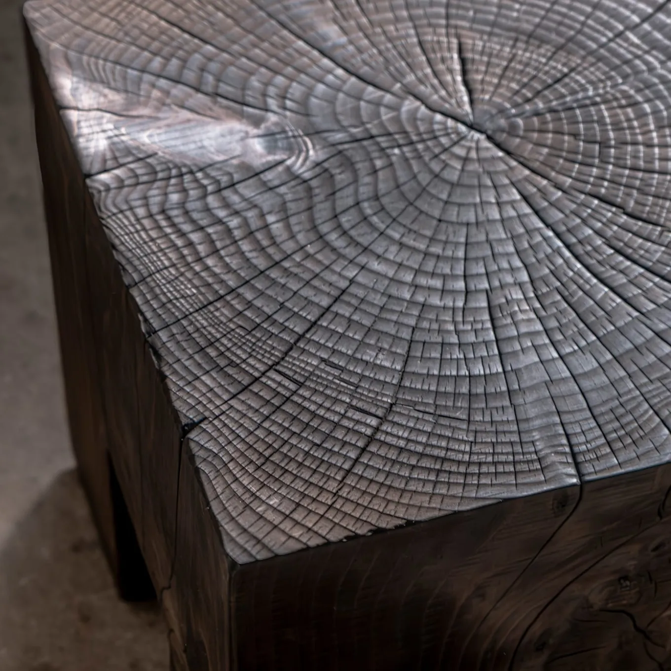 Skelly Cube Charred Finish Side Table