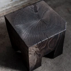 Skelly Cube Charred Finish Side Table
