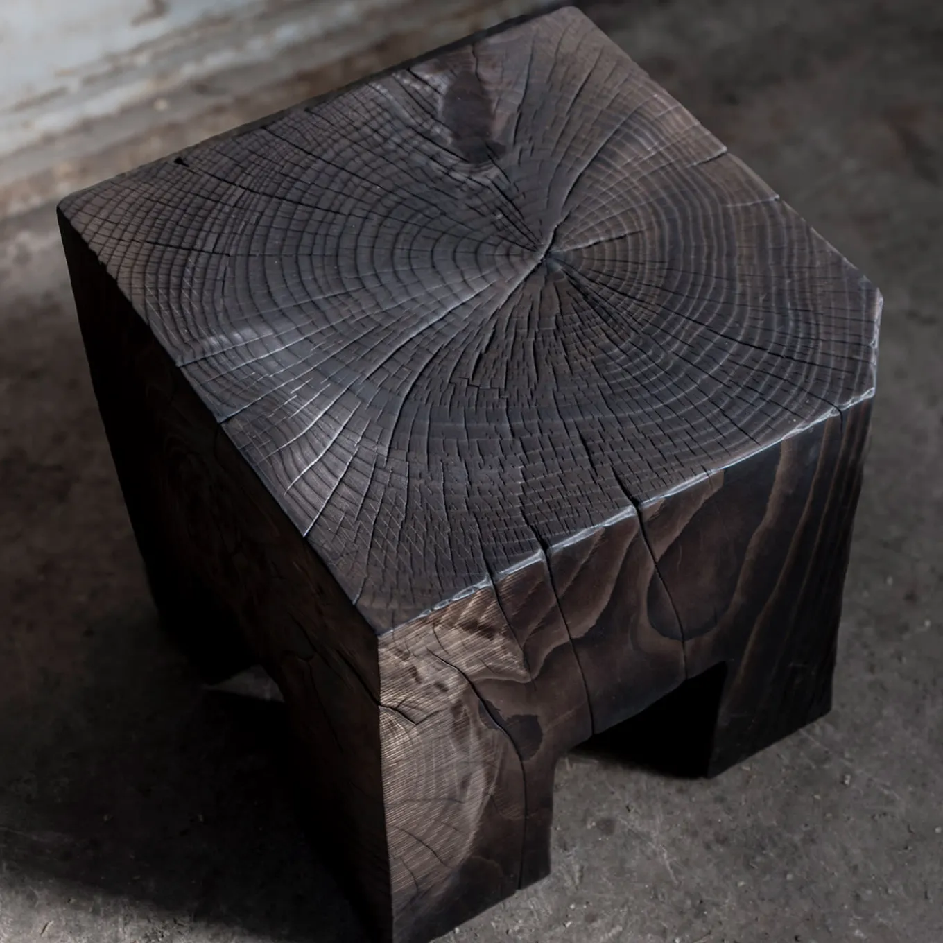 Skelly Cube Charred Finish Side Table