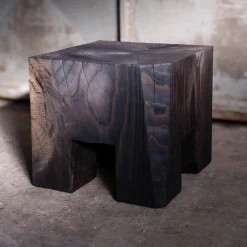 Skelly Cube Charred Finish Side Table