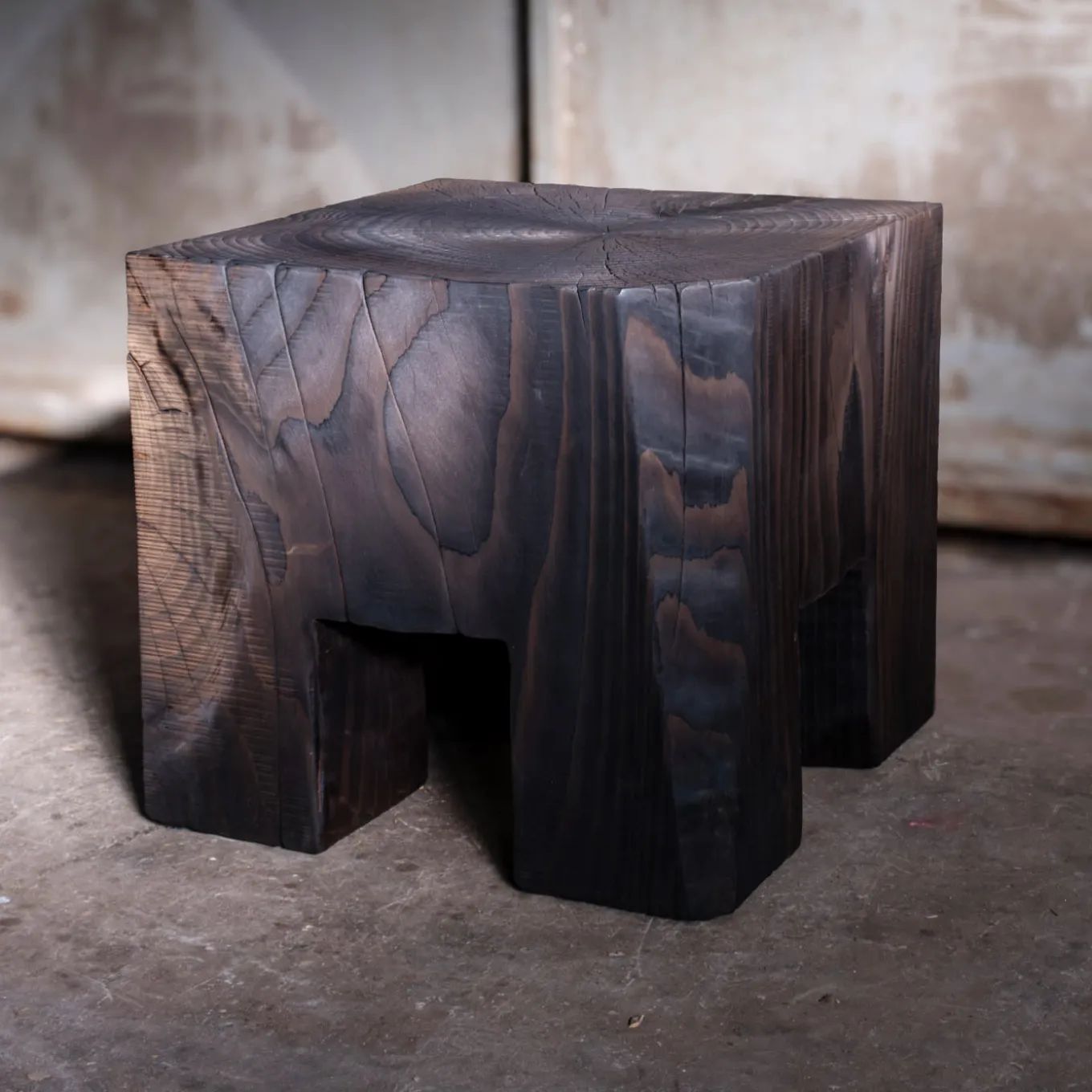 Skelly Cube Charred Finish Side Table