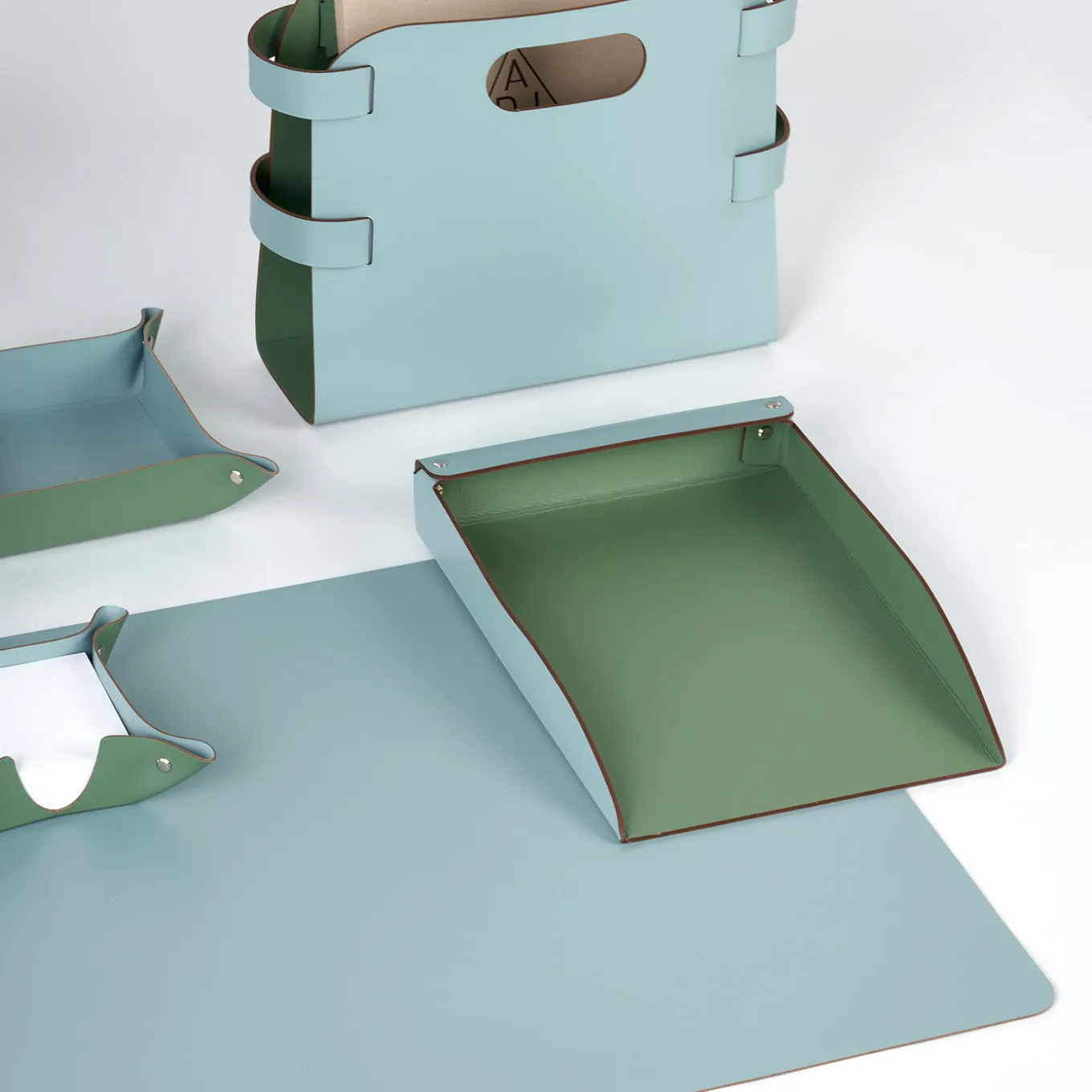 Sky Blue and Eucalyptus Leather Paper tray #2