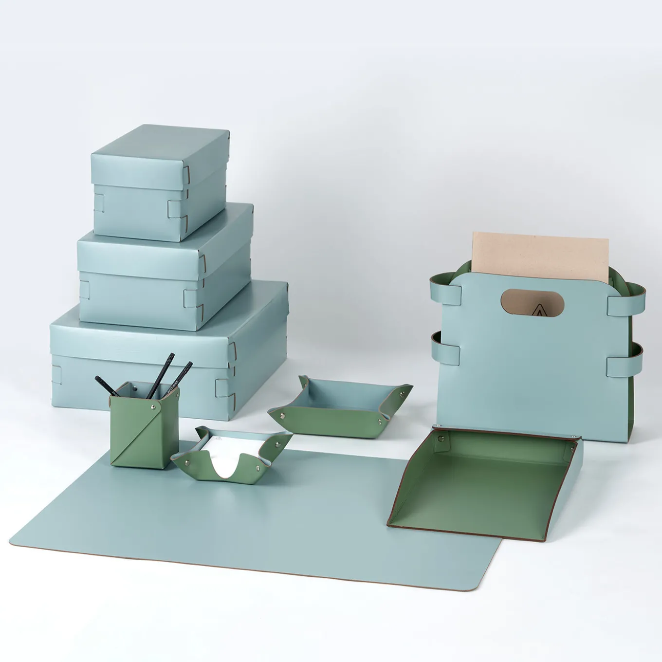 Sky Blue and Eucalyptus Leather Paper tray #2