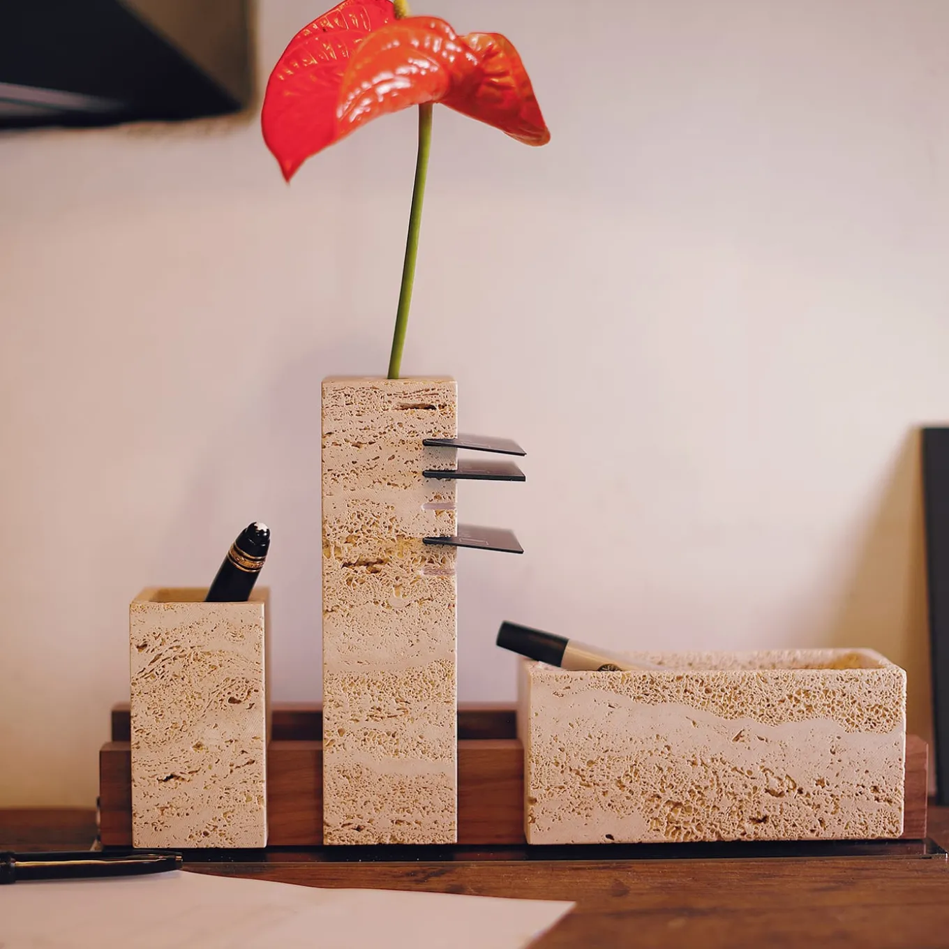 Skyline Travertine Marble Desk Set