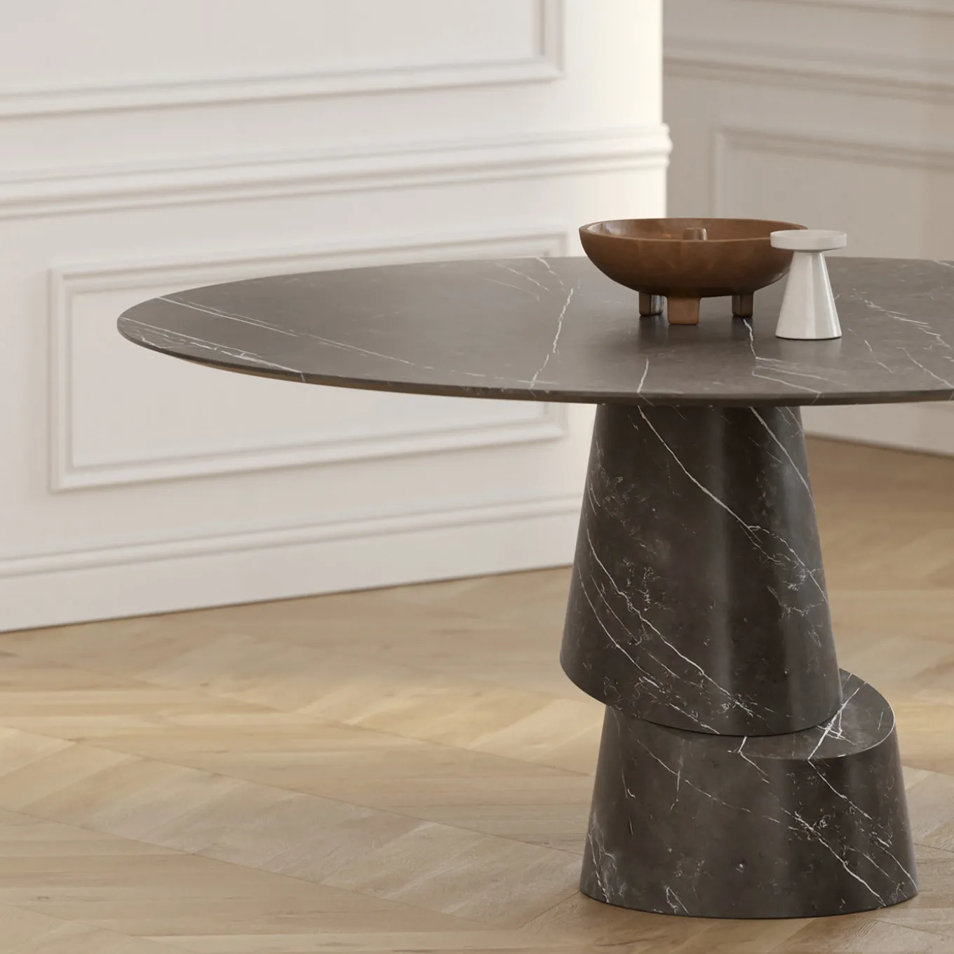 Slice Graphite Stone Round Dining Table