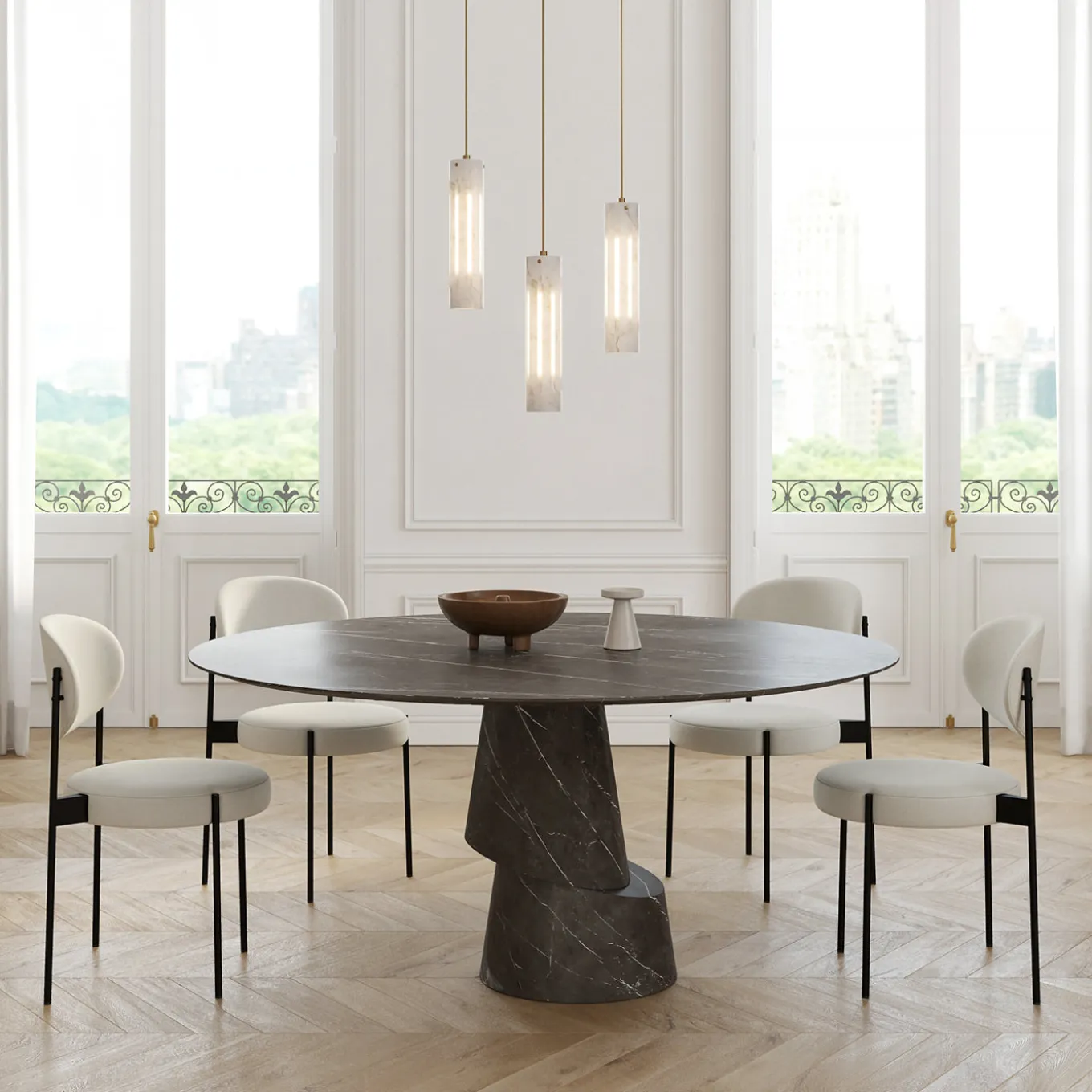 Slice Graphite Stone Round Dining Table