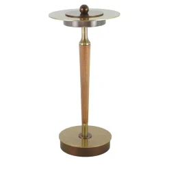 Slimmy Brass And Brown Wood Rechargeable Table Lamp