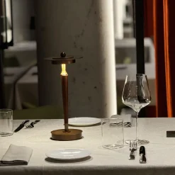 Slimmy Brass And Brown Wood Rechargeable Table Lamp