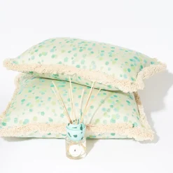 Small Aqua and Green Fringed Cushion