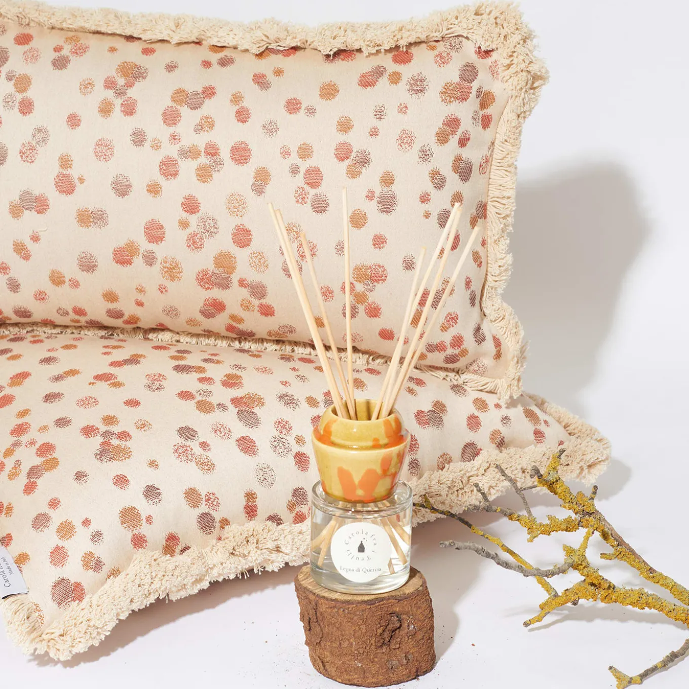Small Caramel and Brown Fringed Cushion